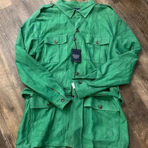 Ralph Lauren Polo Emerald Green Suede Leather Safari Jacket Size XL
